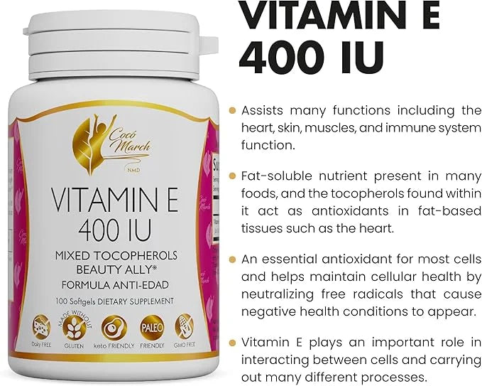 Coco March Natural Vitamin E 400 3 Month 100 Softgels