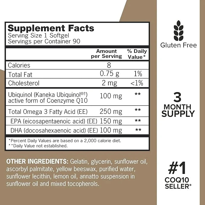 Qunol Plus Ubiquinol with Omega-3 Fish Oil CoQ10, 90 90 Count