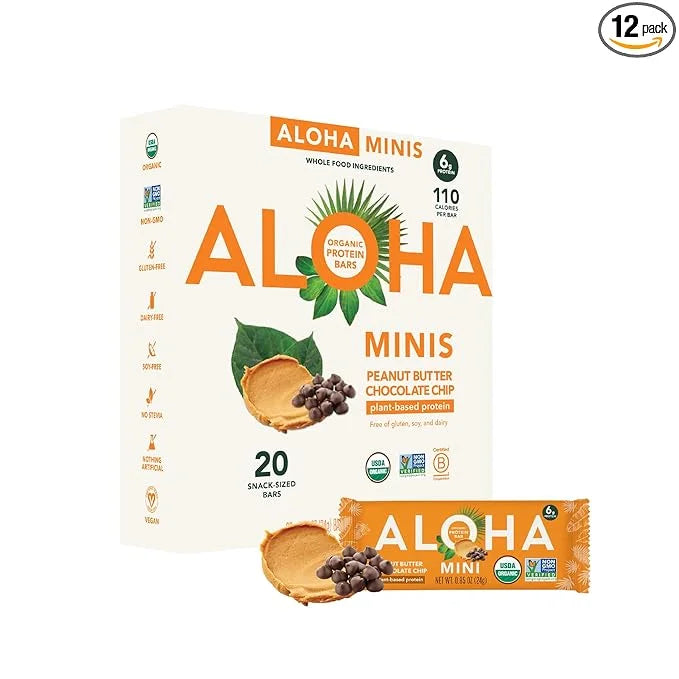 ALOHA Organic Plant Based Protein Bar MINIS |Peanut Butter Chocolate Chip | 20 Count, 24g Bars | Vegan, Low Sugar, Gluten ...