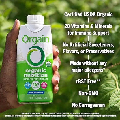 Orgain Organic Nutritional Protein Shake, Vanilla Bean - 16g Grass Fed Whey Protein, Meal Replacement, 20 Vitamins & Miner...