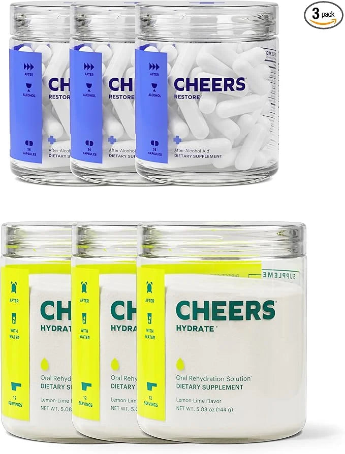 Cheers Classic Combo | Restore + Hydrate | Rehydrate & Feel Better After Drinking | DHM, L-Cysteine, B-Vitamins, Electroly...