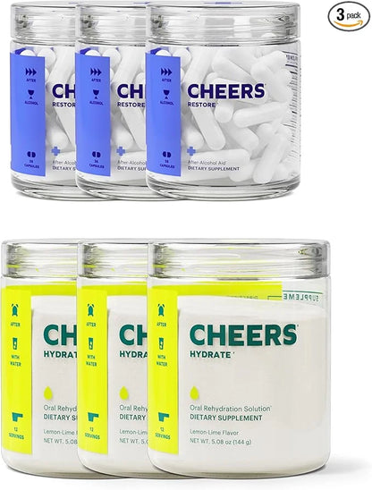 Cheers Classic Combo | Restore + Hydrate | Rehydrate & Feel Better After Drinking | DHM, L-Cysteine, B-Vitamins, Electroly...