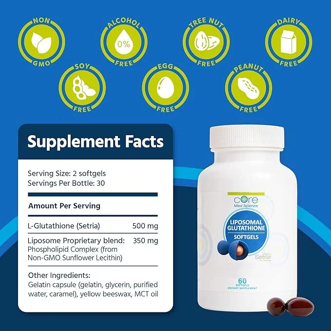 Core Med Science Liposomal Glutathione Supplement (500mg, 60 60 Softgels)
