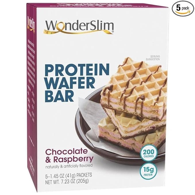 WonderSlim Protein Wafer Snack Bar, Raspberry, 200 Calories, 15g Protein, 0mg Cholesterol (5ct) - Product Image