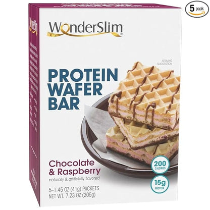 WonderSlim Protein Wafer Snack Bar, Raspberry, 200 Calories, 15g Protein, 0mg Cholesterol (5ct) - Product Image