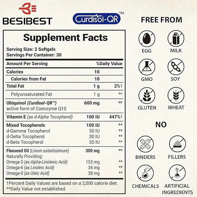 Ubiquinol CoQ10-600mg-Softgel, Active Form of Coq10 3, 6, 6, 9, 9, High Absorption-Coenzyme-Q10, Powerful 240 Count