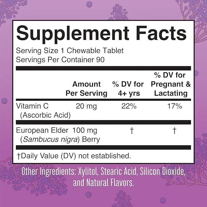 MaryRuth's Elderberry + Vitamin C Chewable Tablets 3 Month 90 Servings