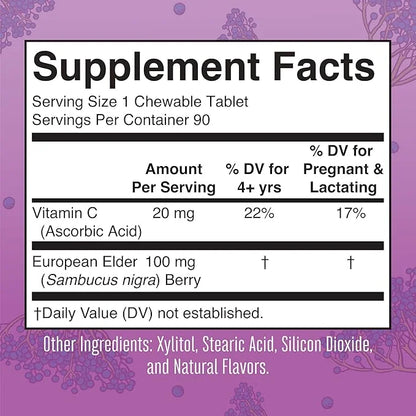 MaryRuth's Elderberry + Vitamin C Chewable Tablets 3 Month 90 Servings