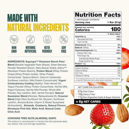 Supergut GLP-1 Boosting Prebiotic Bars, Strawberry Almond - Gut Healthy Protein Snacks & Breakfast Bars - Keto-Friendly Me...