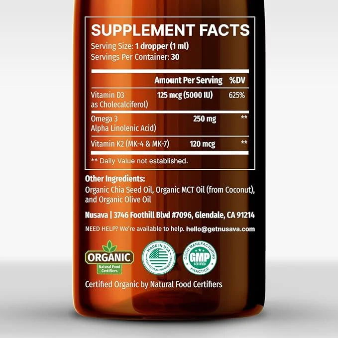 (2 Pack) Organic Vitamin D3 K2 Drops with MCT Oil, Omega 3, 5000 IU - Vitamin D Liquid, No Fillers, Non-GMO D3 for Body’s ...