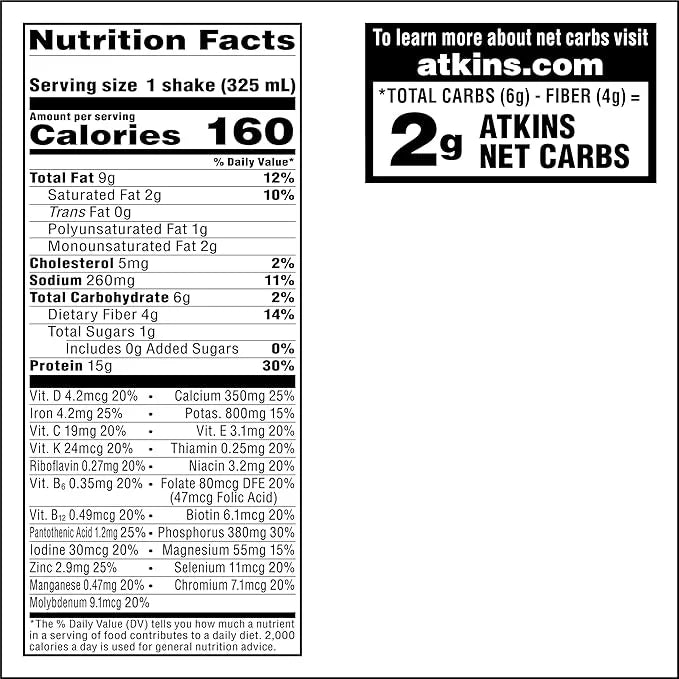 Atkins Dark Chocolate Royale Protein Shake, 15g Protein, Low Glycemic, 2g Net Carb, 1g Sugar, Keto Friendly, 12 Count - Pr...