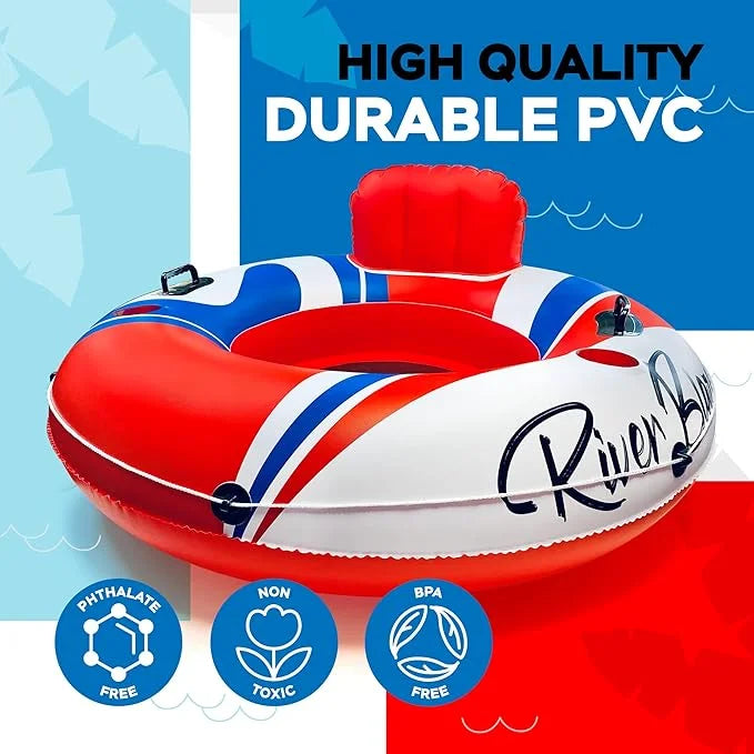 2025 New & Upgraded Sunlite Sports Heavy Duty River Tube Inflatable, Premium Water Float to Lounge Above Lake and River, O...