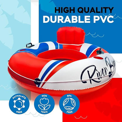 2025 New & Upgraded Sunlite Sports Heavy Duty River Tube Inflatable, Premium Water Float to Lounge Above Lake and River, O...