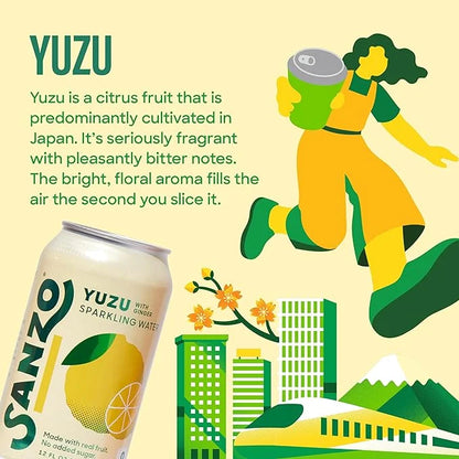 Sanzo Flavored Sparkling Water - Yuzu (Lemon) 12-Pack - Carbonated Drink Made with Real Fruit & Sugar-Free - Non-GMO, Glut...