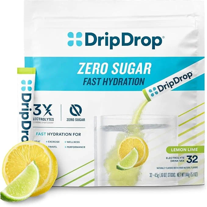 DripDrop Hydration - Zero Sugar Lemon Lime - Electrolyte Drink Mix Single Serve Powder Packets | Non-GMO, Gluten Free, Veg...