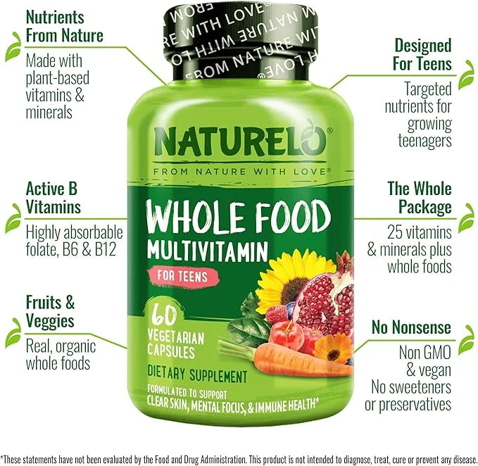 NATURELO Whole Food Multivitamin for Teens 60 Capsules