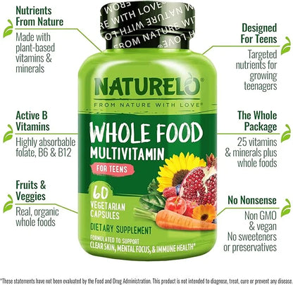 NATURELO Whole Food Multivitamin for Teens 60 Capsules