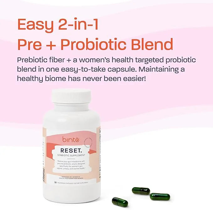 Binto Reset Synbiotic Advanced Pre and Probiotic Supplement for Women - Supports Digestive Health, Boosts Immunity, and Pr...