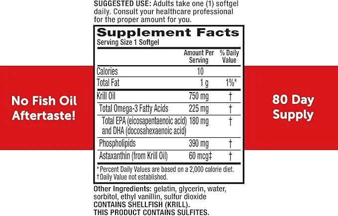 MegaRed Ultra Strength Krill Oil Omega 3 Supplement, 750mg Krill 80 Softgels, (80 Count 2))