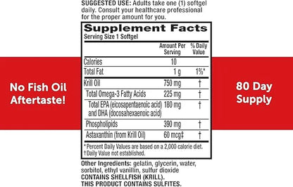 MegaRed Ultra Strength Krill Oil Omega 3 Supplement, 750mg Krill 80 Softgels, (80 Count 2))