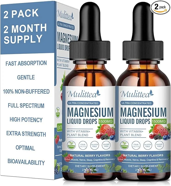 Magnesium Glycinate Liquid Drop - Triple Absorption Supplement to Support Nerves, Night, Heart, Muscles Metabolism* -Sugar...