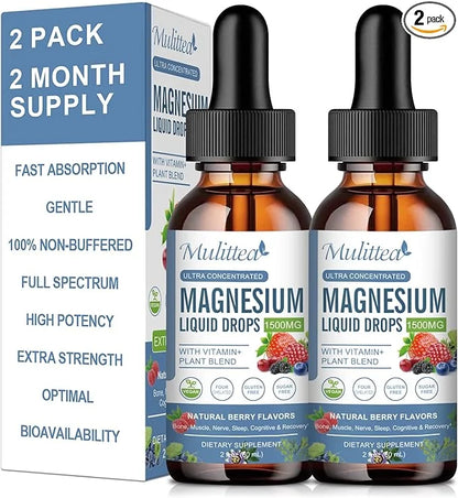 Magnesium Glycinate Liquid Drop - Triple Absorption Supplement to Support Nerves, Night, Heart, Muscles Metabolism* -Sugar...