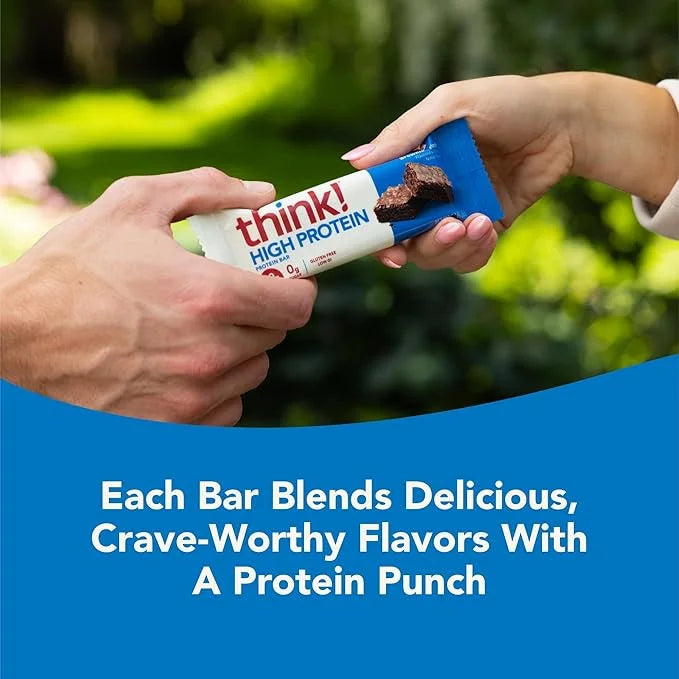 think! Protein Bars, High Protein Snacks, Gluten Free, Kosher Friendly, Brownie Crunch, Nutrition Bars, 2.1 Oz per Bar, 12...