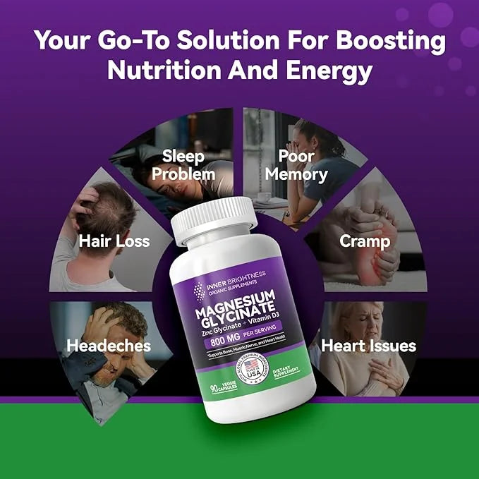 Magnesium Glycinate - Magnesium Supplement D3 for 90 Vegetarian