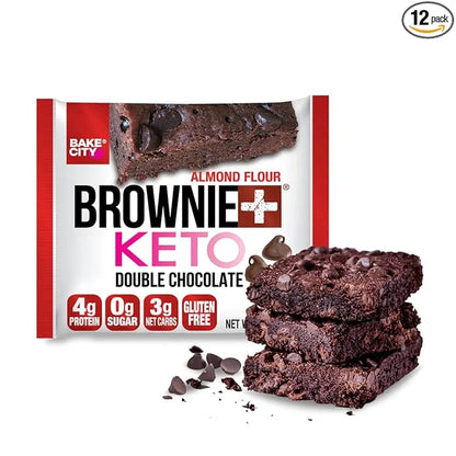 Bake City Brownie+ Keto | 1.2oz Brownie (12 pack), Gluten Free, 0g Sugar, Only 3g Net Carbs, Good Fats, 4g Protein, Kosher...