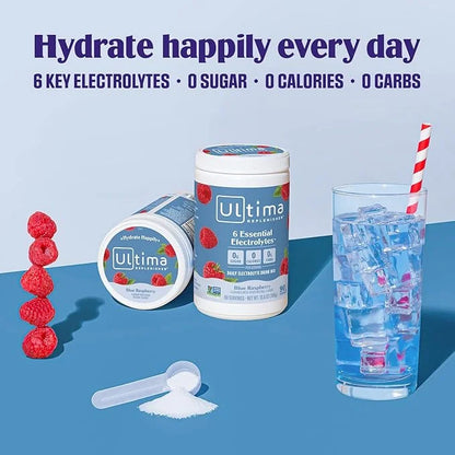 Ultima Replenisher Daily Electrolyte Powder Drink Mix – Blue Raspberry, 90 Servings – Hydration Powder with 6 Electrolytes...