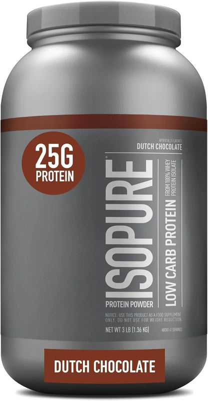 Isopure Low Carb 100% Pure Whey Isolate Protein Powder, Lactose Free, Gluten Free, With Vitamins, Dutch Chocolate, 25g Pro...