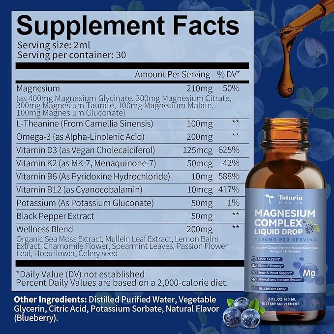 21 in 1 Magnesium Glycinate Complex D3,K2,B6 & B12 Plus Omega-3 Sea Flavor,2 Fl