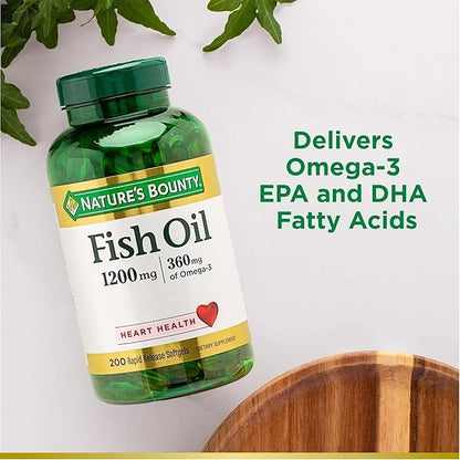 Nature's Bounty Fish Oil, Supports Heart 1200 Mg, 360 Mg Omega-3, Rapid 200 Ct