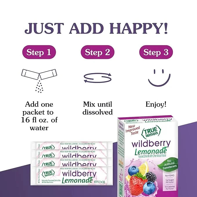 True Lemon Wildberry Lemonade Water Enhancer Drink Mix (12 Pack of 10 Count Boxes), Low Calorie Drink Mix Packets for Wate...