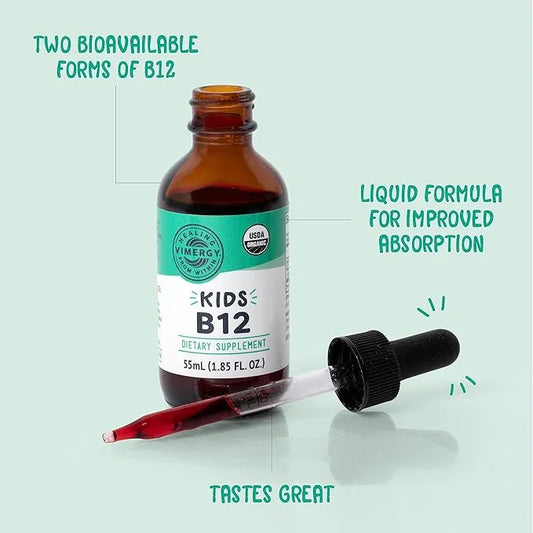 Vimergy Kids Organic Liquid B12 – Promotes Physical Development & Cognitive Function* – Fast-Absorbing Immune Support* – U...
