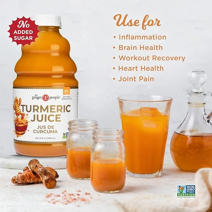 Organic Turmeric Juice, 99% Pure Turmeric Juice by The Ginger People – Drug Free Support, Non-GMO, Premium Quality, 32 Fl ...
