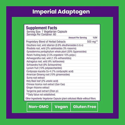 Paradise Herbs Imperial Adaptogen, Eleuthero, Rhodiola, 60 Vegetarian