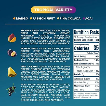 DripDrop Hydration - Tropical Variety Pack - Electrolyte Drink Mix Single Serve Hydration Powder Packets - Mango, Açaí, Pa...