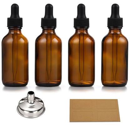 AOZITA Set of 4, 1 oz Eye Dropper Bottles with 1 Stainless Steel Funnels & 4 Labels - 30ml Thick Dark Amber Glass Tincture...