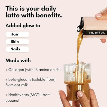 Pop & Bottle Classic & Vanilla Oat Milk Lattes - Cold Brew, Marine Collagen & Antioxidants, MCT Oil, Organic, Dairy Free, ...