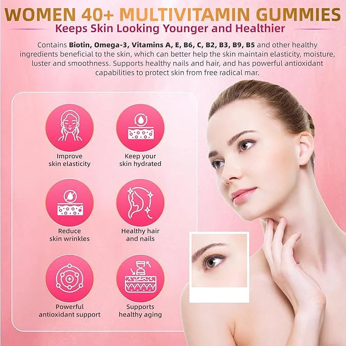Multivitamin for Women Gummies for 40+ Omega-3,Niacinamide,B-Complex,Lutein,Iron,Choline, Phosphatidylserine,Vitamin D3 fo...