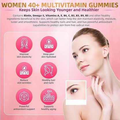 Multivitamin for Women Gummies for 40+ Omega-3,Niacinamide,B-Complex,Lutein,Iron,Choline, Phosphatidylserine,Vitamin D3 fo...