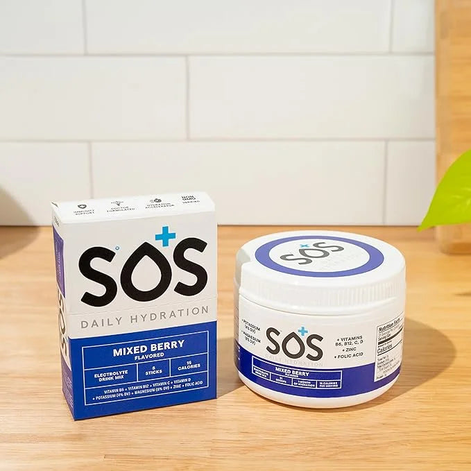 SOS Hydration Electrolyte Powder Packets, Mixed Berry Flavor, 8 Stick Packs – Low-Calorie, Rapid Rehydration, Made in USA,...