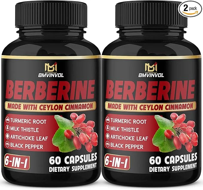 (2 Packs) Berberine Supplement Plus Ceylon Cinnamon, Turmeric, Artichoke, Milk Thistle, Black Pepper - 120 Capsules - 4 Mo...