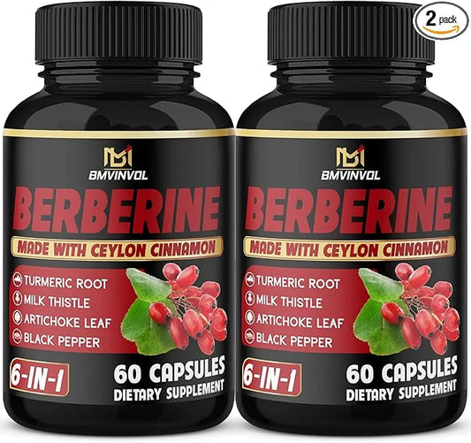 (2 Packs) Berberine Supplement Plus Ceylon Cinnamon, Turmeric, Artichoke, Milk Thistle, Black Pepper - 120 Capsules - 4 Mo...