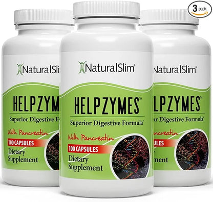 NaturalSlim Helpzymes Digestive Enzymes for Digestion, 100 Caps (3 Pack)