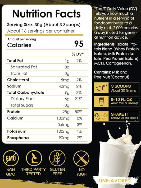 NATURE TARGET Whey Isolate Protein Powder, Unflavored, 25g Protein, Low Carb Protein Powder, Sugar-Free, for Men & Women, ...