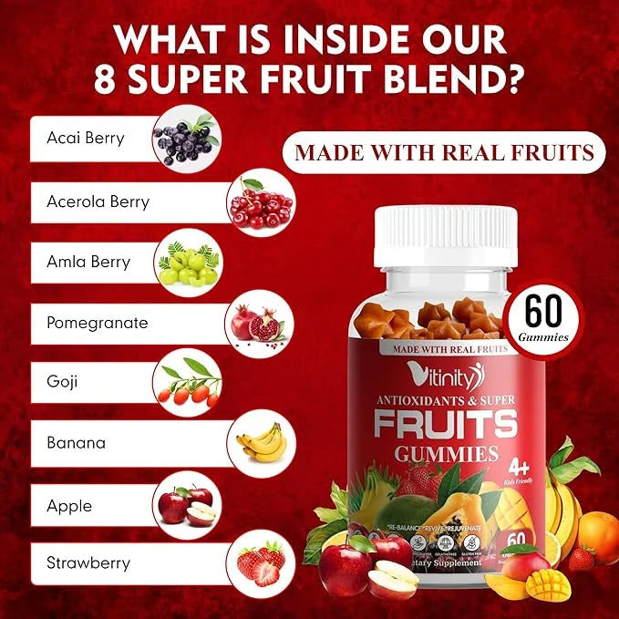 Made with Real Super Fruits Delicious Kids(60 Chews),9 Chews),9 Superfruits,Fruit Pills-30 Day