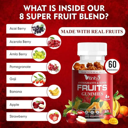 Made with Real Super Fruits Delicious Kids(60 Chews),9 Chews),9 Superfruits,Fruit Pills-30 Day