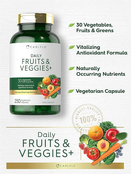 Carlyle Fruits and Veggies Supplement | 250 Capsules | Made with 30 Fruits and Vegetables | Vegetarian, Non-GMO, Gluten Fr...